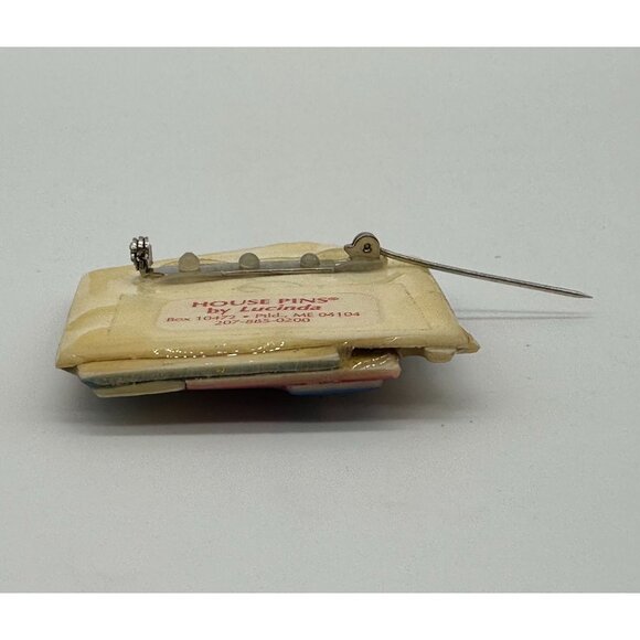 Vintage House Pins by Lucinda Brooch Pink Blue Glitter Cottagecore Retro Jewelry - Picture 7 of 10